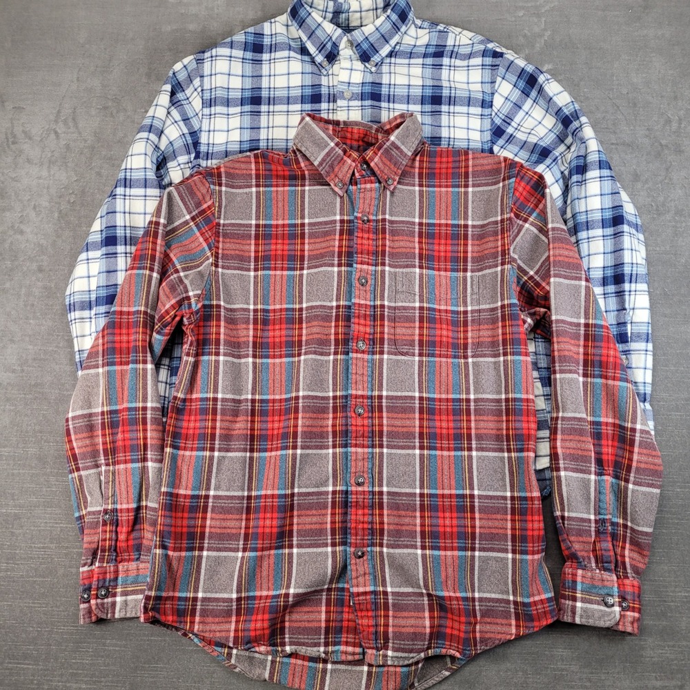 Lands End Mens Traditional Fit Plaid Flannel Button Down Shirt Size M Lot of 2